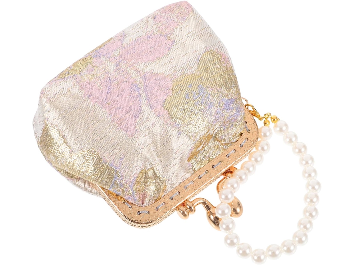 Bolsita Para Joyas De Mujer En Brocado Chino Con Cuentas Y Flores, Monedero Compacto.