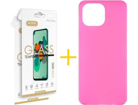 Kit Funda + 2 Protectores de Pantalla Apple iPhone 13 Pro ACCETEL Liso 7 Rosa