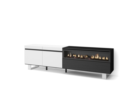 Mueble TV Televisión 200x57x35cm Para TV hasta 80 Chimenea eléctrica Diseño industrial Blanco y negro