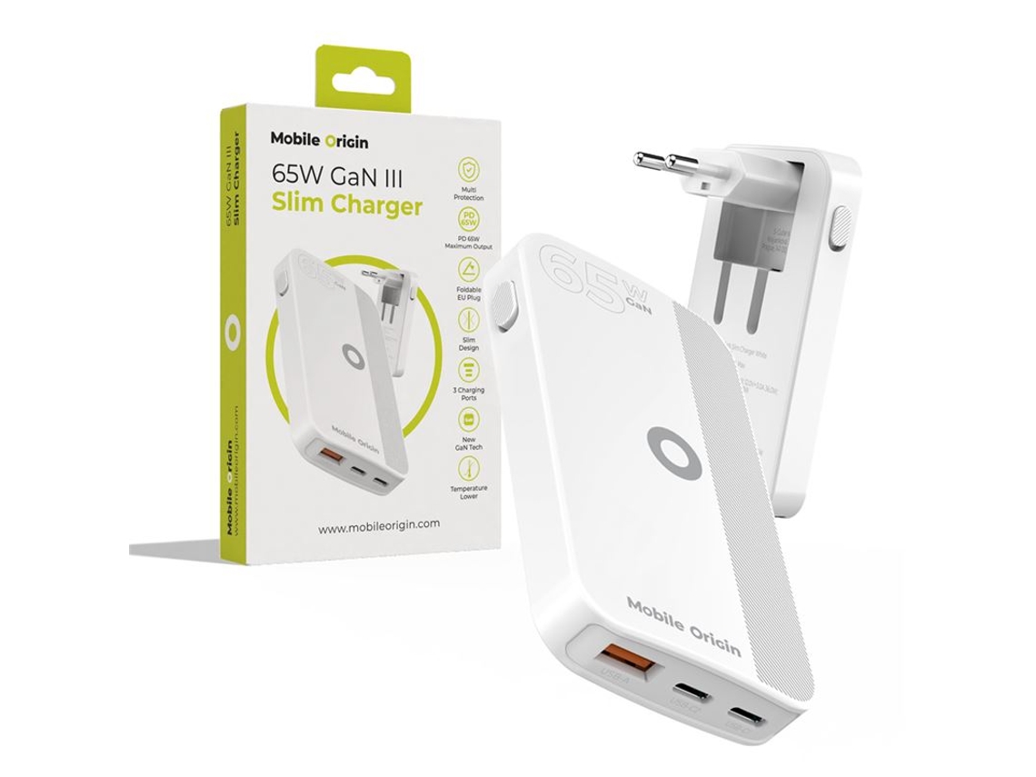 Cargador De Pared Mobile Origin 65w Gan Iii Usb-c Y Usb-a