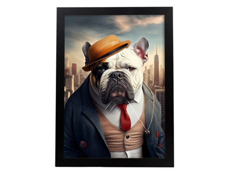 NACNIC Lámina Bulldog Inglés Curioso En Estilo Fotografía A Todo Color. Divertidas Ilustraciones Realistas De Animales Con Ropa Humana A4 Marco Neg...