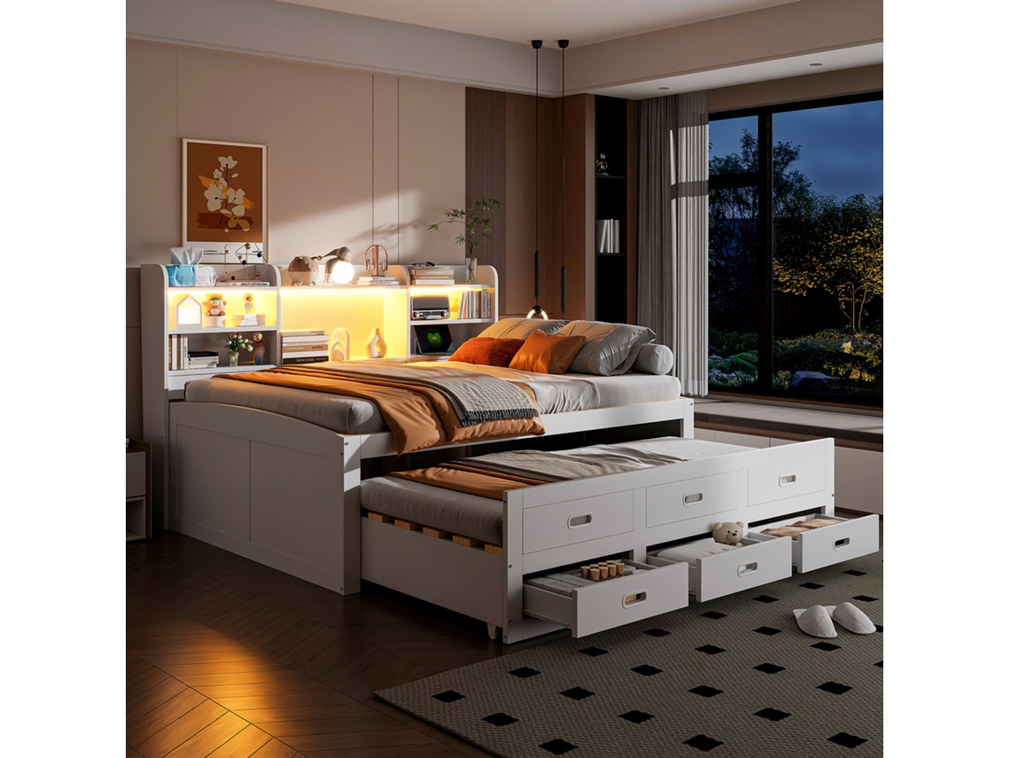 Sofá Cama/diván 140x200 Led 3 Cajones Mesa Usb-c Blanco