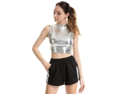 2026-top Crop Metálico Para Bailar Mujer Con Aspecto Brillante Y Estilo Sexy