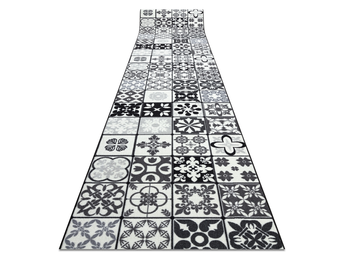 Alfombra de Pasillo con Refuerzo de Goma DYWANY LUSZCZOW Azulejos de Lisboa (57 x 680 cm - Poliamida - Gris y Plateado)