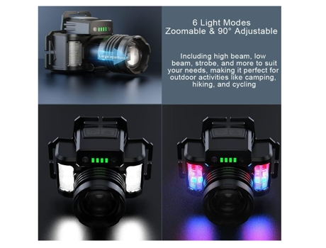 Linterna frontal LED recargable de alto lumen, superbrillante, con 6 modos de luz y sensor de movimiento, TURMIN