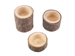 Juego de tres portavelas decorativos de madera con forma de pastilla