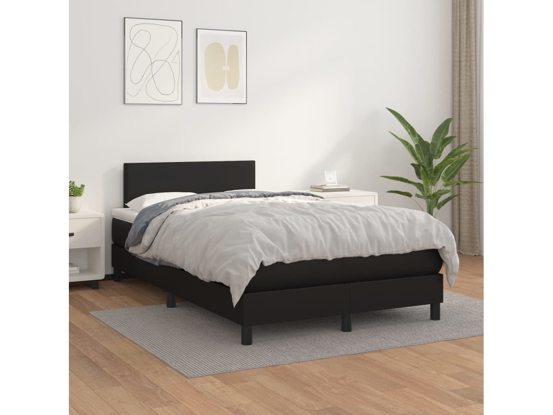 Cama Box Spring Con Colchón Cuero Sintético Negro 120x200 Cm