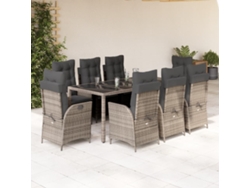 Juego de comedor de jardín de 9 piezas DKD Home Decor con cojines de mimbre gris
