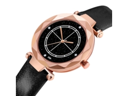 Reloj De Pulsera De Mujer Con Cuerda De Pu Dial Rombo Cuarzo Moda Negro