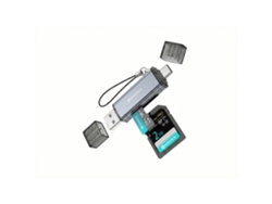 Lector de tarjetas Novoteck HK-094 2 en 1 (SD + TF/microSD) USB-A + USB-C - Plateado