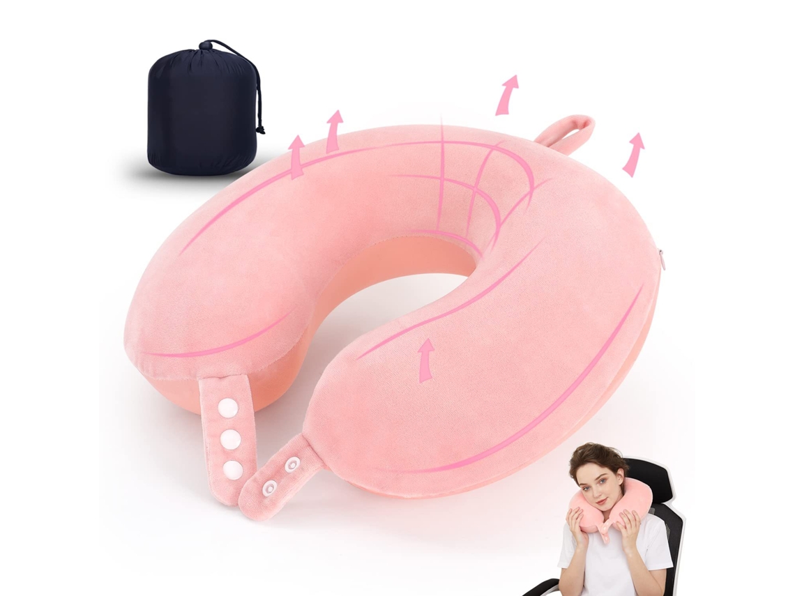Almohada Eifson De Viaje De Espuma Viscoelástica Para El Cuello Y La Cabeza (rosa)