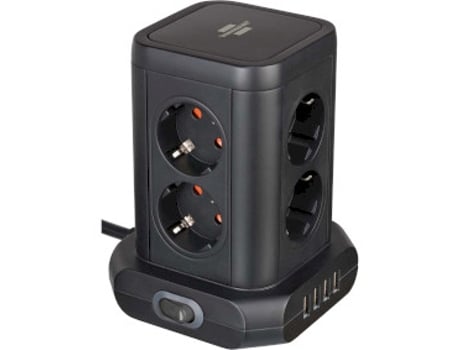 Torre de enchufes (4x USB, con 2 cables, interruptor de 2 polos)
