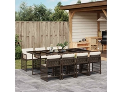 Juego de comedor de jardín de 9 piezas con cojines de mimbre marrón de DKD Home Decor