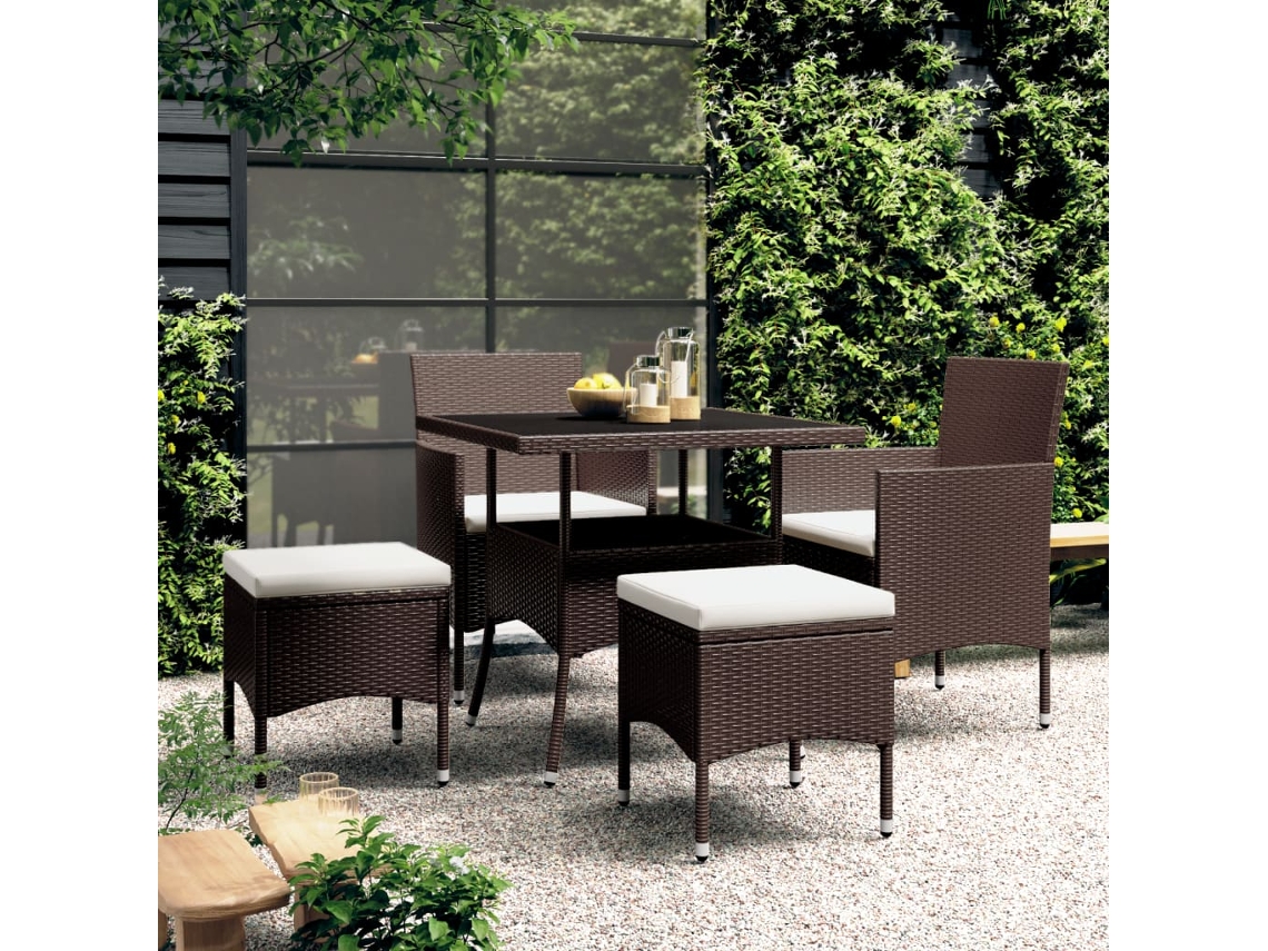 Juego de comedor de jardín de mimbre marrón PE Dkd Decoración del hogar