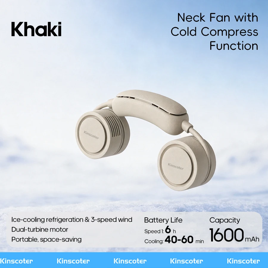 Ventilador De Cuello (color Caqui) Con Función De Refrigeración, Tres Velocidades De Viento, Ideal Para El Hogar, Exteriores Y Viajes.