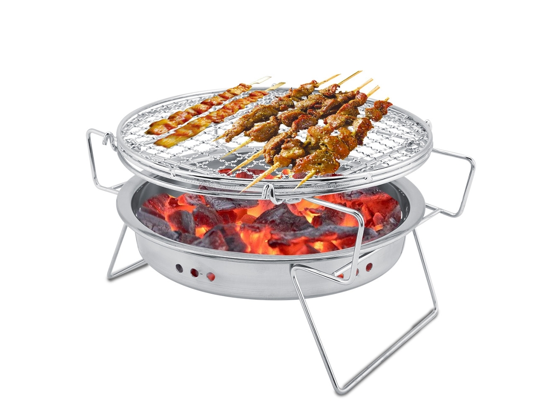 Parrilla de barbacoa portátil plegable de acero inoxidable para acampar al aire libre