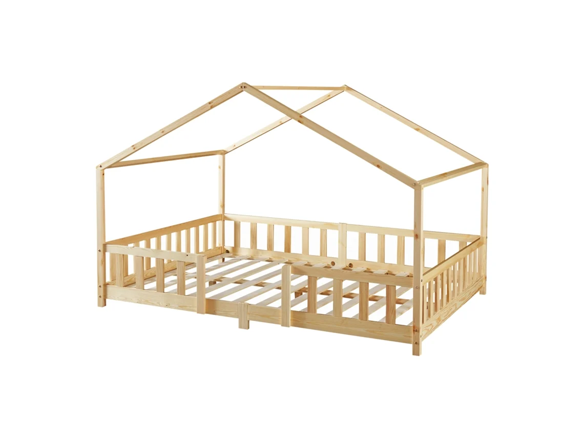 Cama de criança Treviolo em forma de casa de pinho 120x200 cm - Pinho natural [EN.CASA]