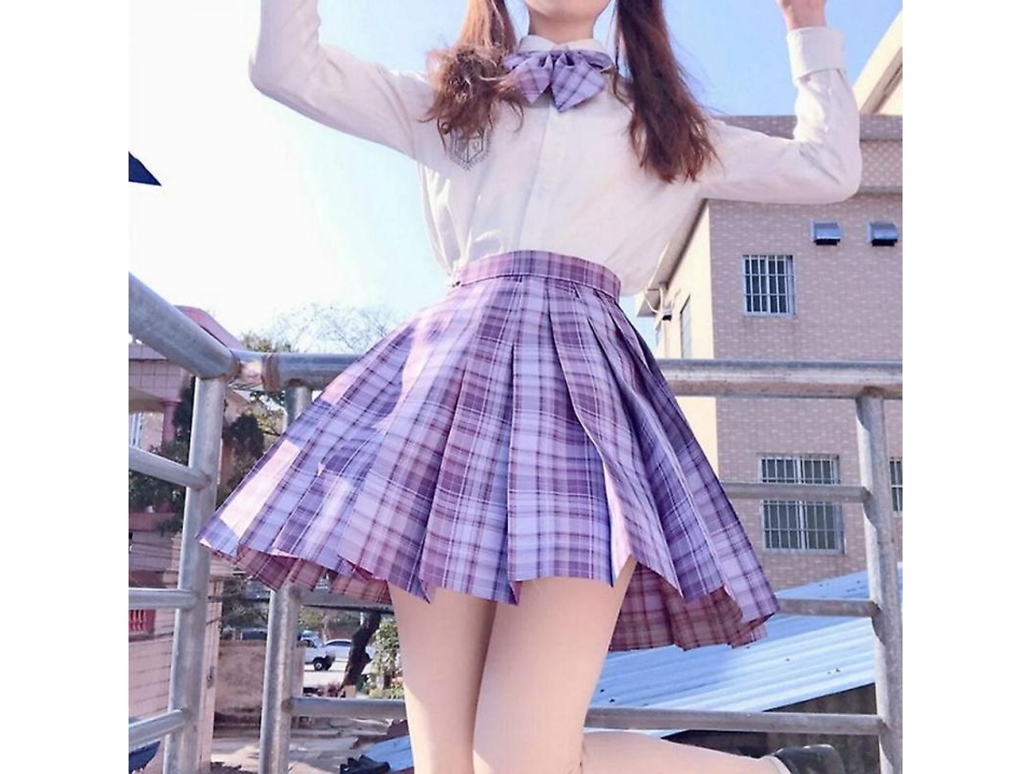 2026-6368-falda Plisada Uniforme Escolar Japonesa Mujer High Waist A-line Tela Cuadros Nowcos Xs Refresco De Uva