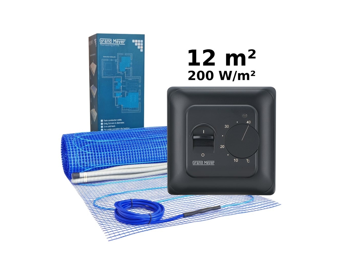 Kit de calefacción eléctrica por suelo radiante de 12 m², 200 W/m², termostato Mst 10 Grand Meyer