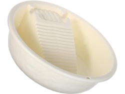 Lavadero Portátil De Plástico Beige Con Tabla De Lavar Integrada