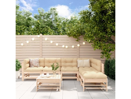 Conjunto 7 de muebles de jardín VIDAXL y cojines madera maciza