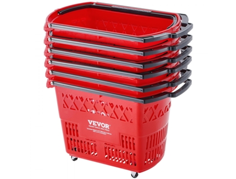 VEVOR Carrito de compras con ruedas de plástico, 6 uds., 39L, con asa, color rojo