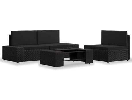 Conjunto 4 de muebles de jardín VIDAXL ratán sintético negro