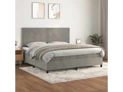 Cama Box Spring Con Colchón Terciopelo Gris Claro 200x200 Cm