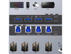 Conmutador Kvm Kceve Kc-km434b Usb3.0 4-en-4-salida Para Teclado, Ratón, Impresora Y Unidad Usb