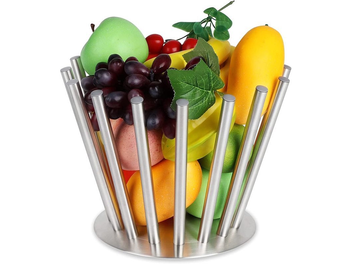 Cesta De Frutas Metálica Desmontable, Diseño Moderno, Estante Redondo Plateado Para Frutas