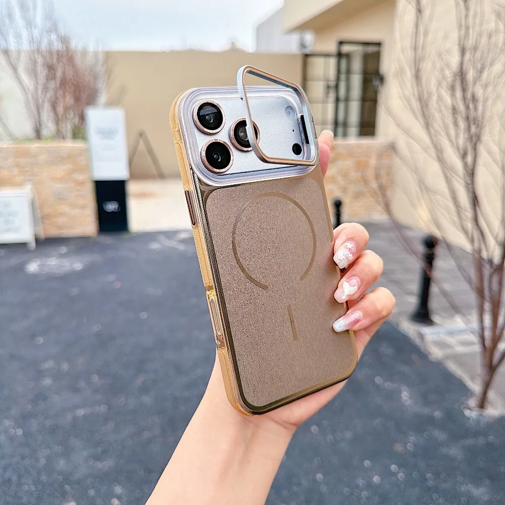 (iphone 12 Pro Max, Dorado) Funda Invisible Con Soporte Magnético Para Iphone, Compatible Con Carga Inalámbrica Magsafe.