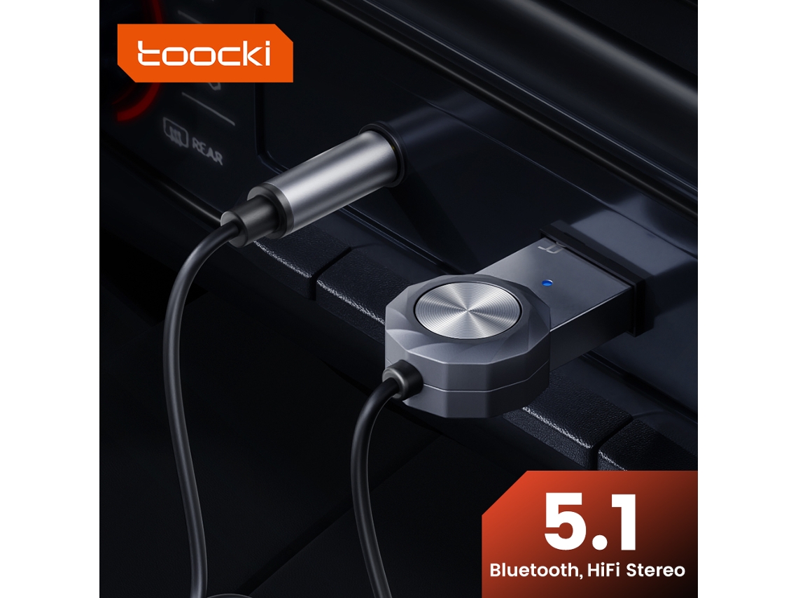 Adaptador Bluetooth Aux USB a jack de 3,5 mm, audio para coche, micrófono, kit manos libres Bluetooth 5.1 para coche, color gris
