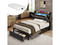 Cama Individual De 90x200 Cm Con Led, Usb, Metal Gris Y Colchón.