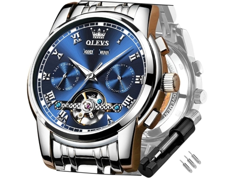VEANXIN Reloj luminoso impermeable de acero inoxidable mecánico automático Tourbillon para hombre(blanco)