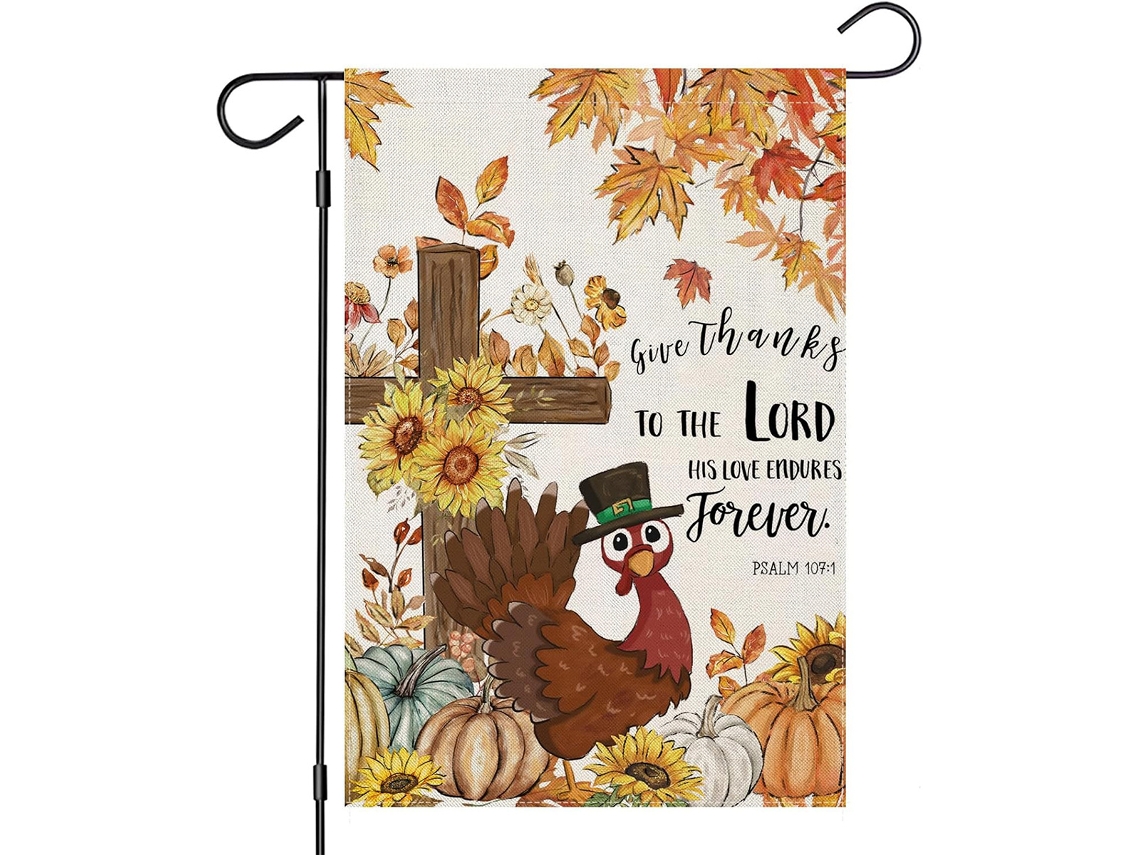 Guirnalda de jardín de Acción de Gracias 30x45 cm – Decoración de jardín con pavo en arpillera de doble cara (Estilo 15)