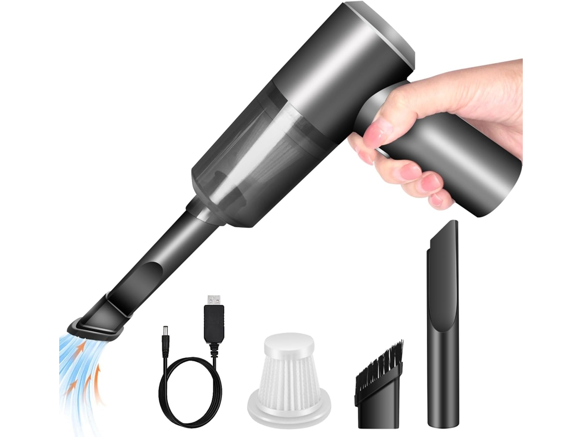 Aspiradora portátil inalámbrica recargable de alta potencia Zruxe TX108 para coche (negra)
