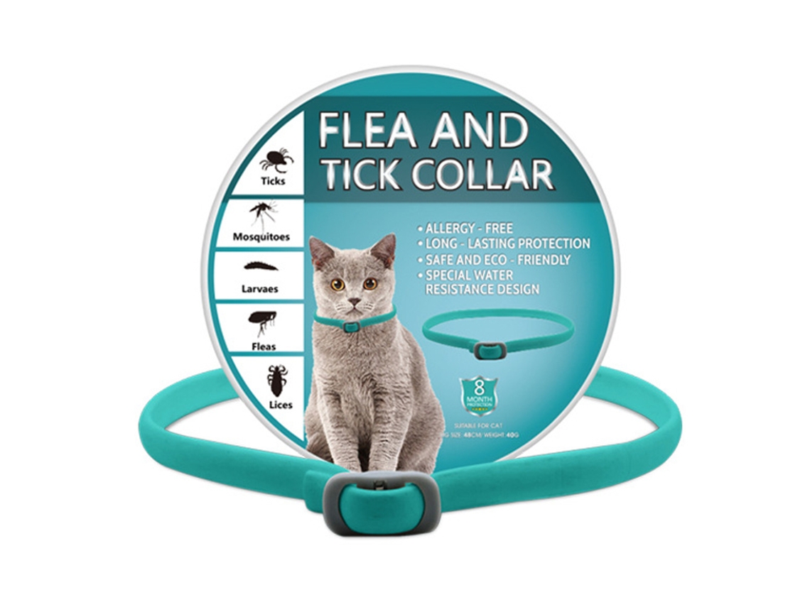 Collar repelente de insectos y mosquitos diseñado específicamente para gatos, cómodo y que no aprieta alrededor del cuello - Azul claro