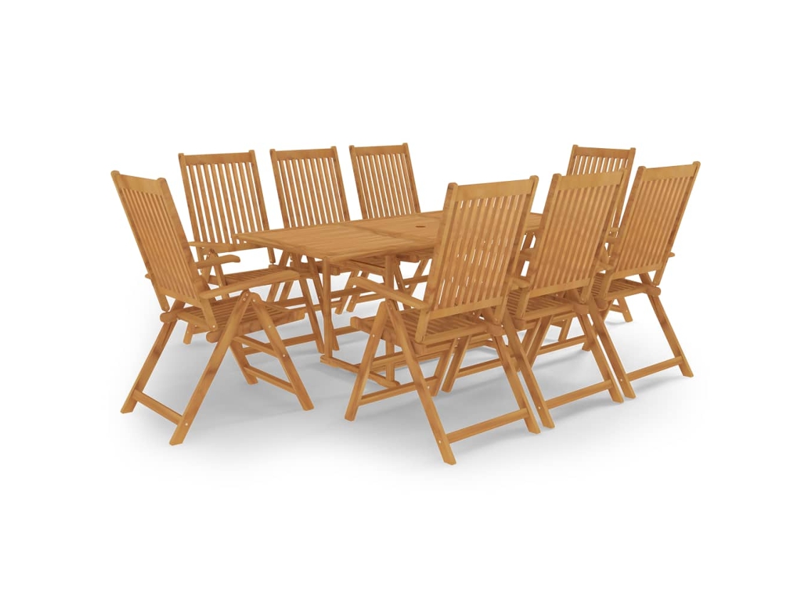 Conjunto 9 Peças Jantar Para Jardim Madeira de Teca Maciça Dkd Home Decor