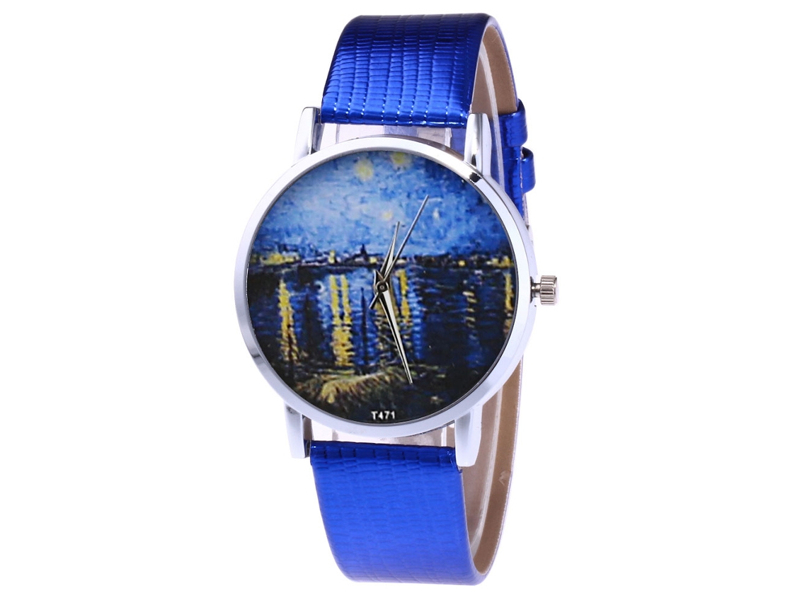 Reloj De Cuarzo De Pareja Casual Con Correa De Piel Pu Azul Diseño Simple Dial Redondo