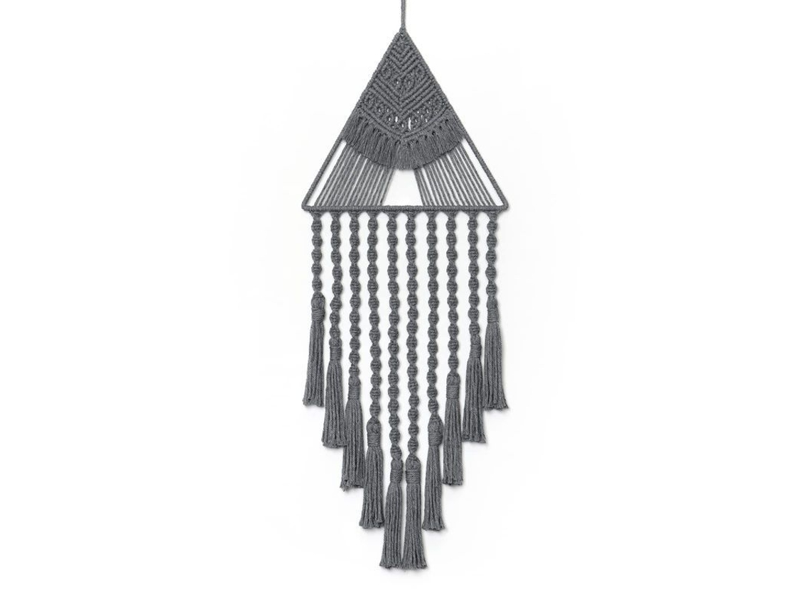 Tapiz De Macramé Con Aro Metálico Triangular Para Decoración Bohemia Del Hogar.