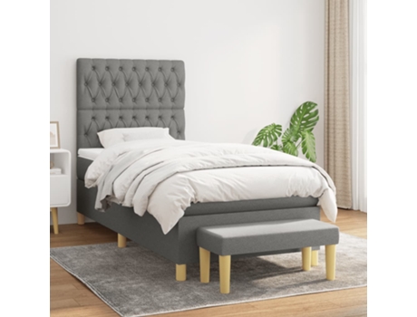 vidaXL Cama con somier y colchón 90x190 cm tela gris oscuro