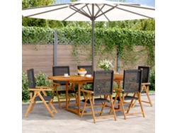 Juego de comedor de jardín de 7 piezas en mimbre, madera maciza, negro, DKD Home Decor