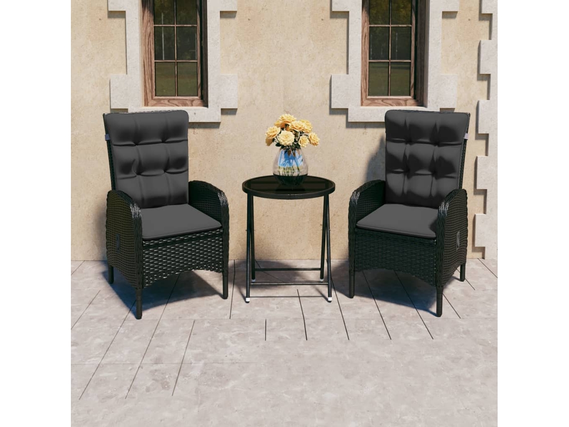 Conjunto de bistró de jardín de 3 piezas en mimbre y cristal negro DKD Home Decor