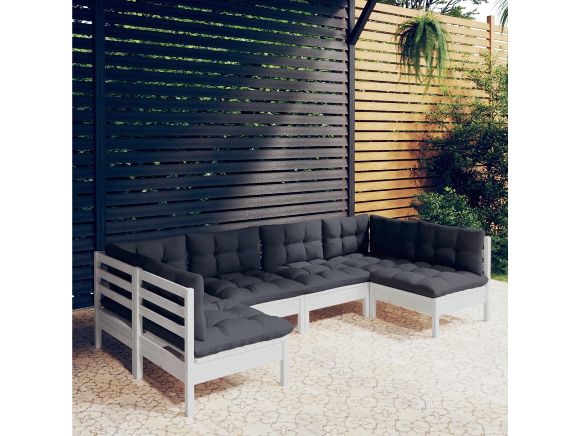 Conjunto de salón de jardín DKD Home Decor con cojines de pino macizo blanco
