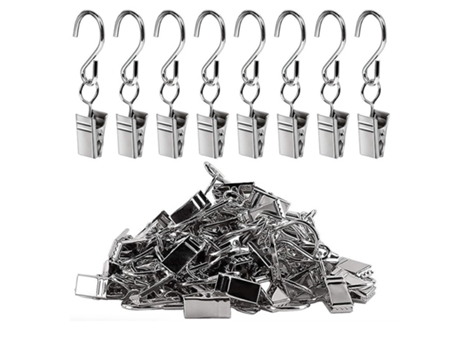 Ganchos de Cortina con Clips en S, Paquete de 20, Plata