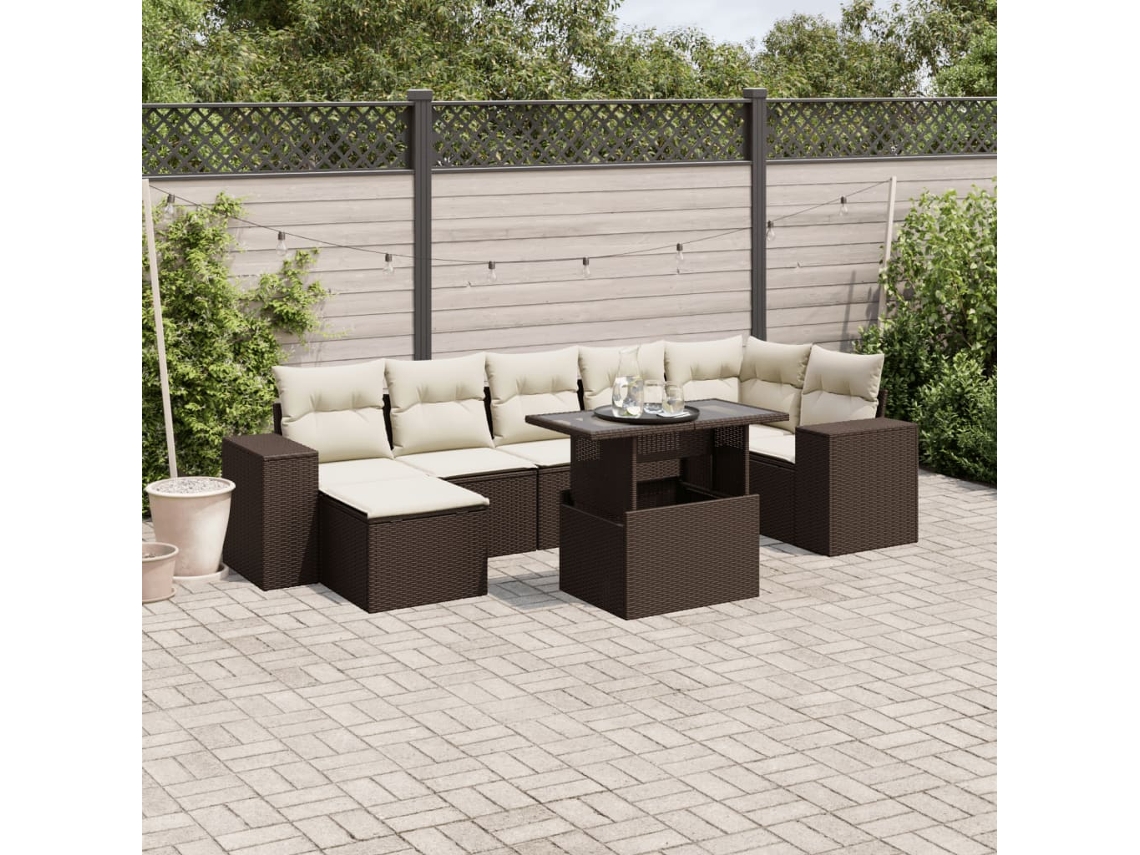 Conjunto de sofá de jardín de 8 piezas con cojines de mimbre marrón de DKD Home Decor