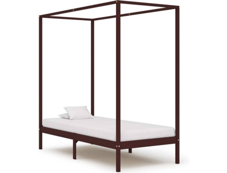 vidaXL Estructura de cama con dosel pino macizo marrón oscuro 100x200 cm
