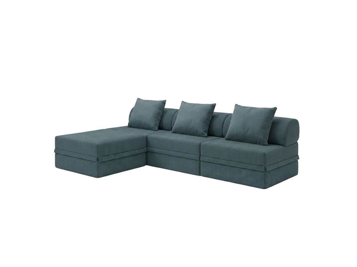 Sofá Modular 3+1+puff Convertible Veludo Regular Azul Escuro