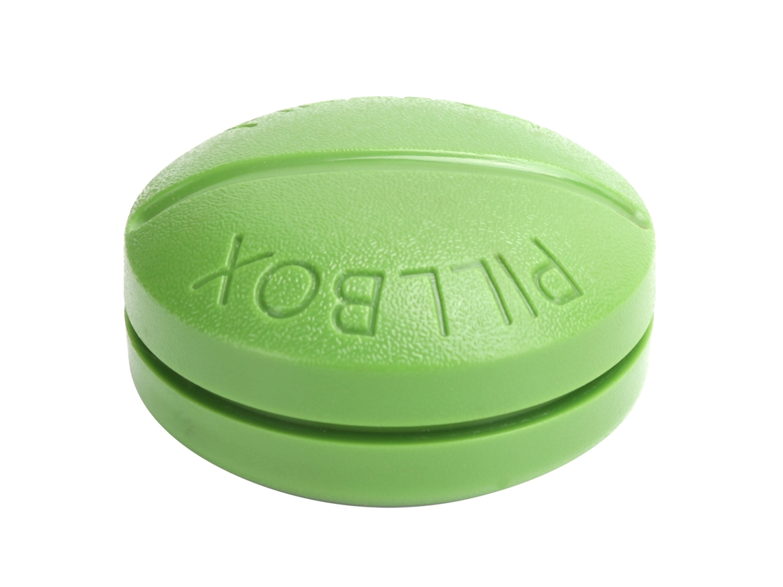 Pastillero redondo portátil con 4 compartimentos para organizar los medicamentos en casa y de viaje.