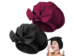 Dan26-gorros De Ducha Ajustables Con Moño Impermeables Reutilizables Rojo Vino Y Negro
